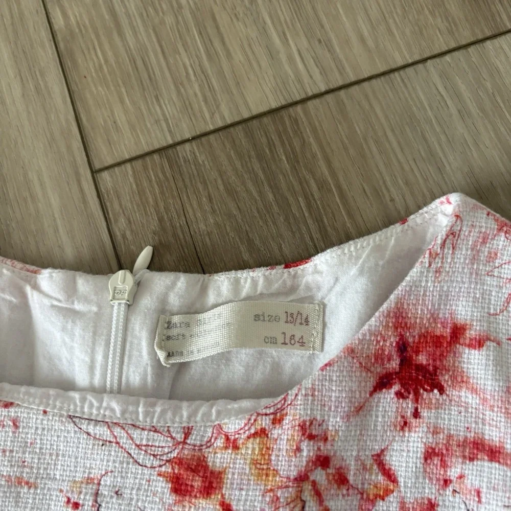 ZARA Girls Sleeveless Zip Back 100% Cotton Denim Dress SZ 13-14‎ White Pink